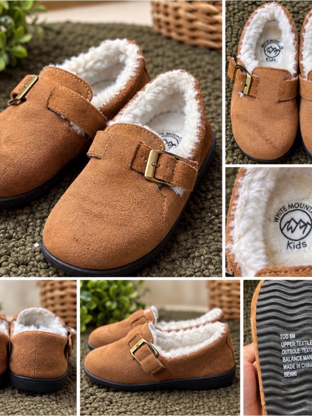 White Mountain Tan Faux-Suede Cozy Kids Slip-On Footies